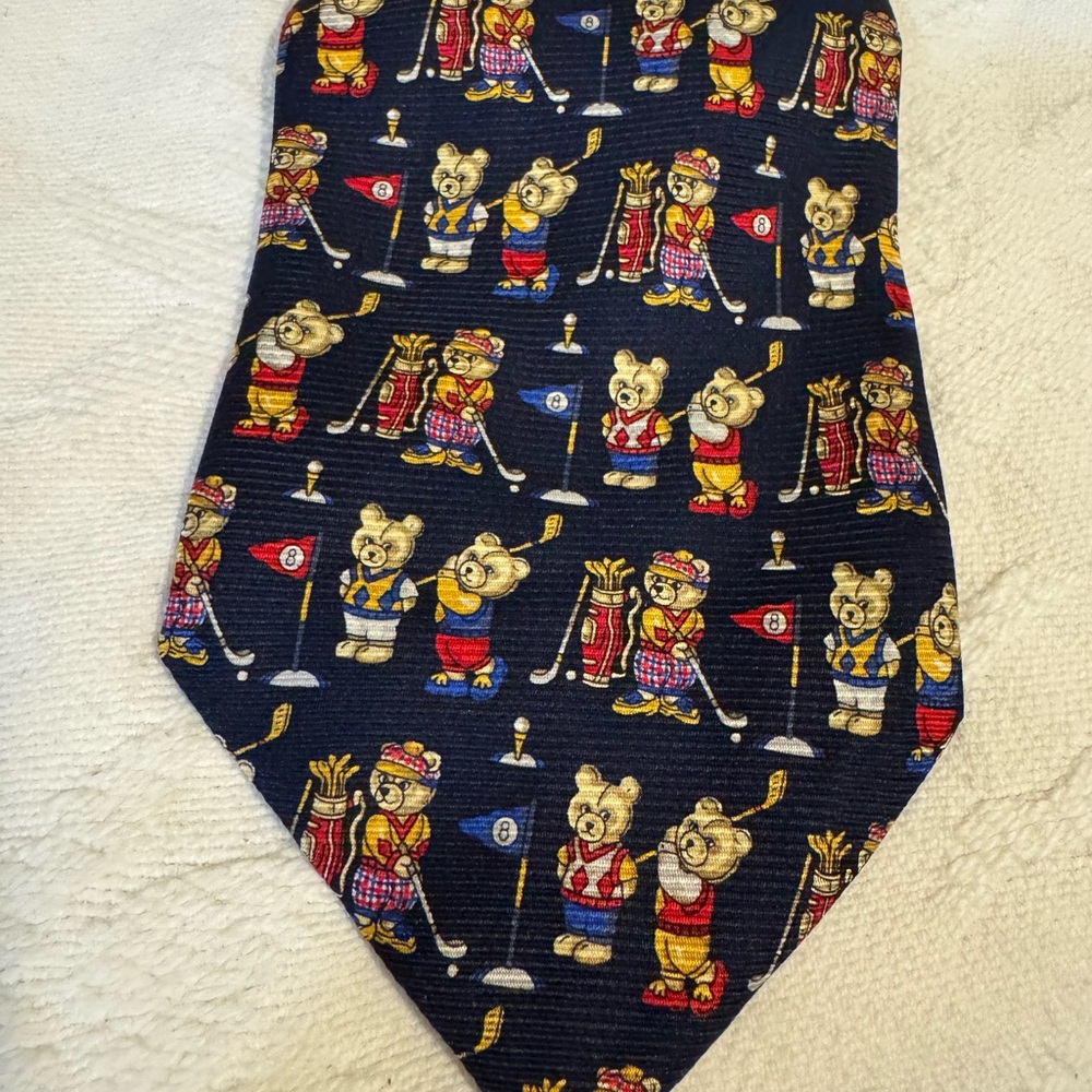 Vintage Andrea Silardi Golf Bear Patterned Tie Silk Made in Italy